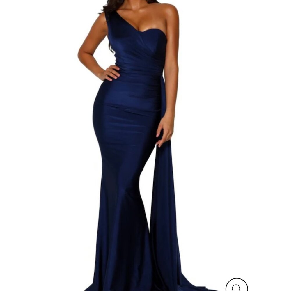 Portia & Scarlett PS6321 One-Shoulder Fitted Gown – Size 10 (Altered)